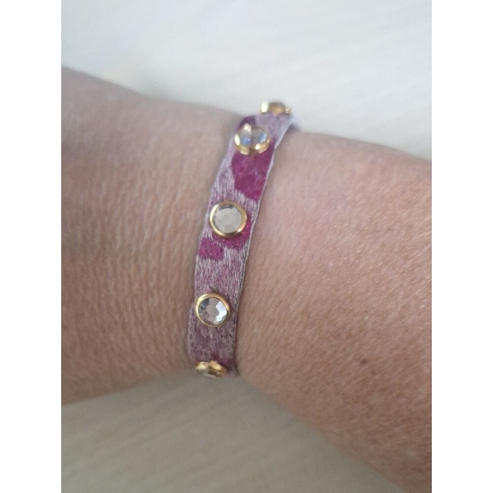 Crystal-Studded Purple Leather Wrap Bracelet